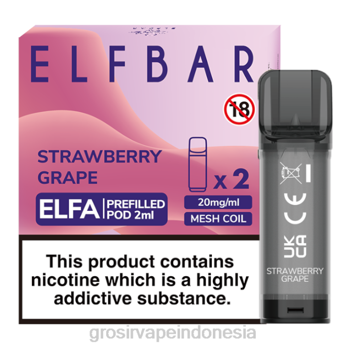 grosir liquid vape | 0LVV337 anggur stroberi ELFBAR Elfa pod yang sudah diisi sebelumnya - 2ml - 20mg (2 bungkus)