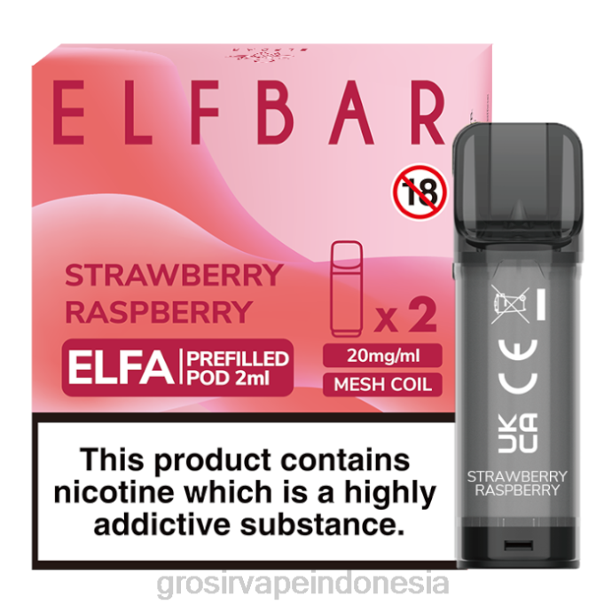 grosir vape Indonesia | 0LVV321 stroberi raspberi ELFBAR Elfa pod yang sudah diisi sebelumnya - 2ml - 20mg (2 bungkus)