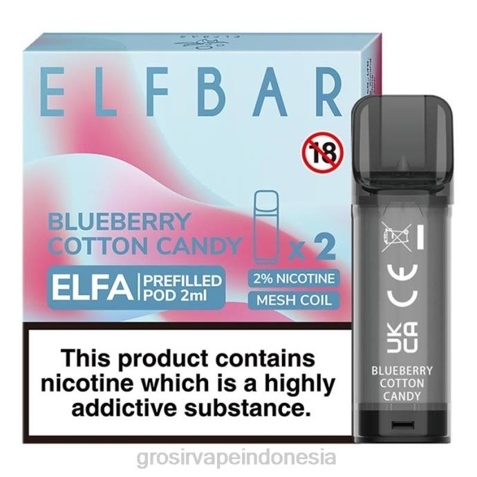grosir vape Indonesia | 0LVV331 permen kapas blueberry ELFBAR Elfa pod yang sudah diisi sebelumnya - 2ml - 20mg (2 bungkus)