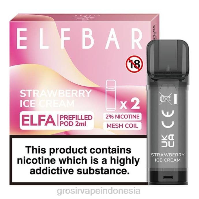 grosir vape medan | 0LVV324 es krim stroberi ELFBAR Elfa pod yang sudah diisi sebelumnya - 2ml - 20mg (2 bungkus)