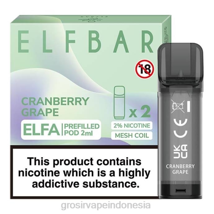 grosir vape medan | 0LVV334 anggur cranberry ELFBAR Elfa pod yang sudah diisi sebelumnya - 2ml - 20mg (2 bungkus)