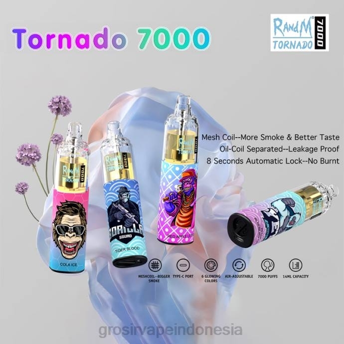 grosir vape Indonesia | 0LVV1 sekali pakai RandM Tornado 7000 5%