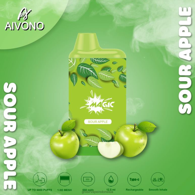 Grosir Liquid Vape FL6F487 Aivono AIM MAGIC Rokok kotak mulut 5800 apel asam