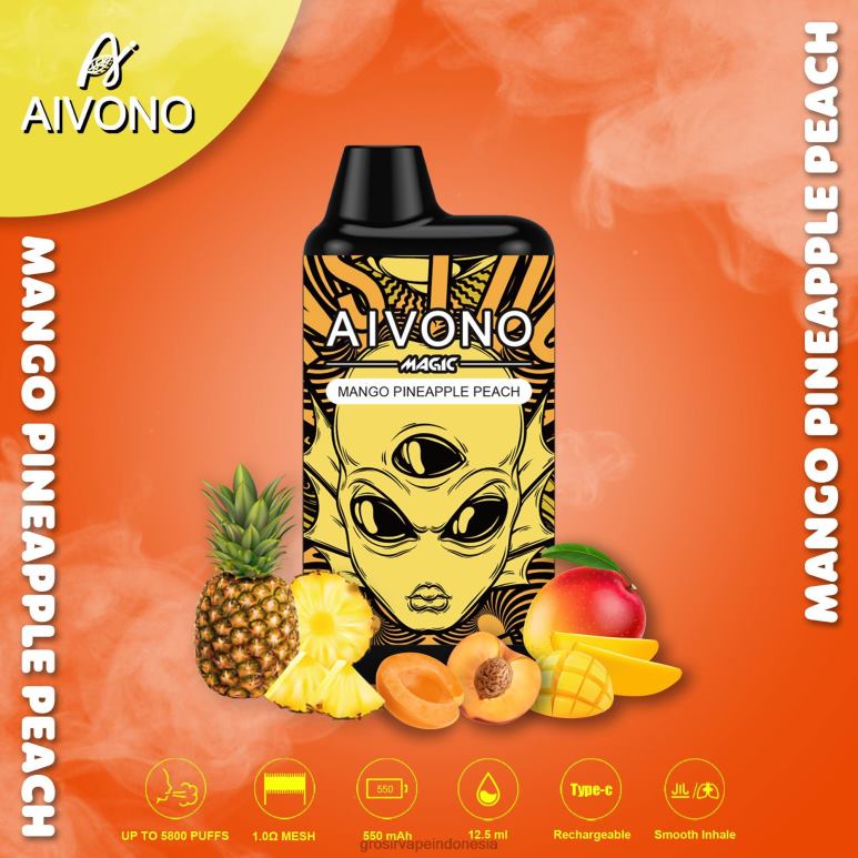 Grosir Vape Sidoarjo FL6F488 Aivono AIM MAGIC Rokok kotak mulut 5800 buah persik nanas mangga
