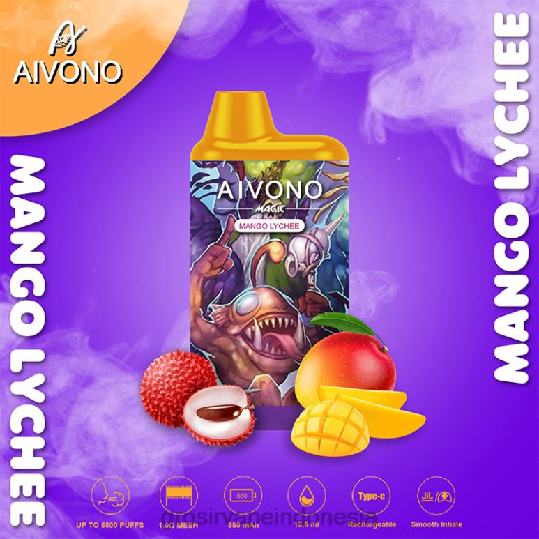 Grosir Vape Sidoarjo FL6F498 Aivono AIM MAGIC Rokok kotak mulut 5800 leci mangga