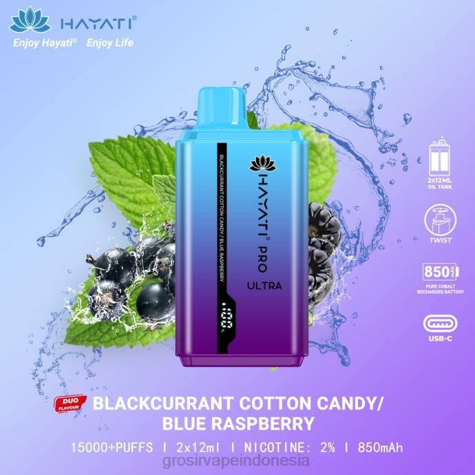grosir vape Indonesia | 0LVV221 permen kapas blackcurrant/raspberry biru Hayati Pro Ultra